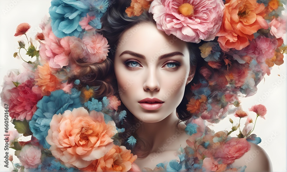 Artwork featuring a cute lady with flowers (JPG 300Dpi 12000x7200) Artwork featuring a cute lady with flowers (JPG 300Dpi 12000x7200)