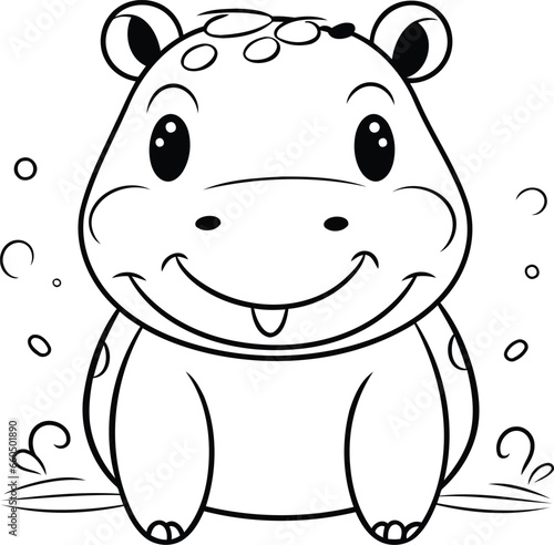 Cute hippopotamus. Vector illustration for coloring book or page.