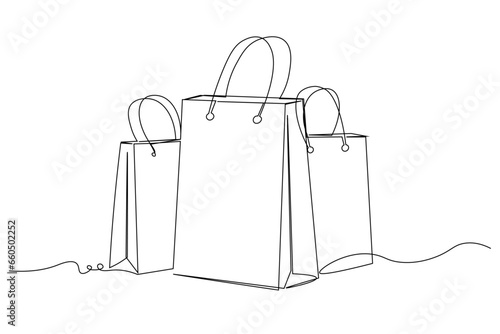 Continuous one line drawing of Paper Bag Shopping . Celebration Paper Bag Sale elements line art vector illustration EPS10