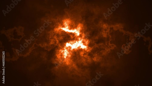 3D animation. Burning red hot sparks rise from large fire seamless loop. Background of bonfire, light and life. Fiery orange glowing flying ember particles on black background
