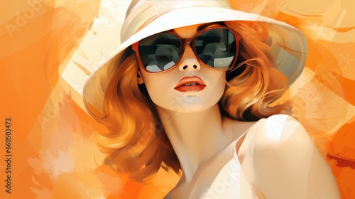 Sensual beautiful woman trendy artwork. Surreal apricot vivid portrait  fashionable painting pop art illustration for printing on fabric or paper  poster or wallpaper  advert
