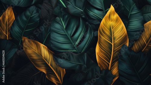 Closeup nature view of green leaf and palms background, flat lay, Generative AI