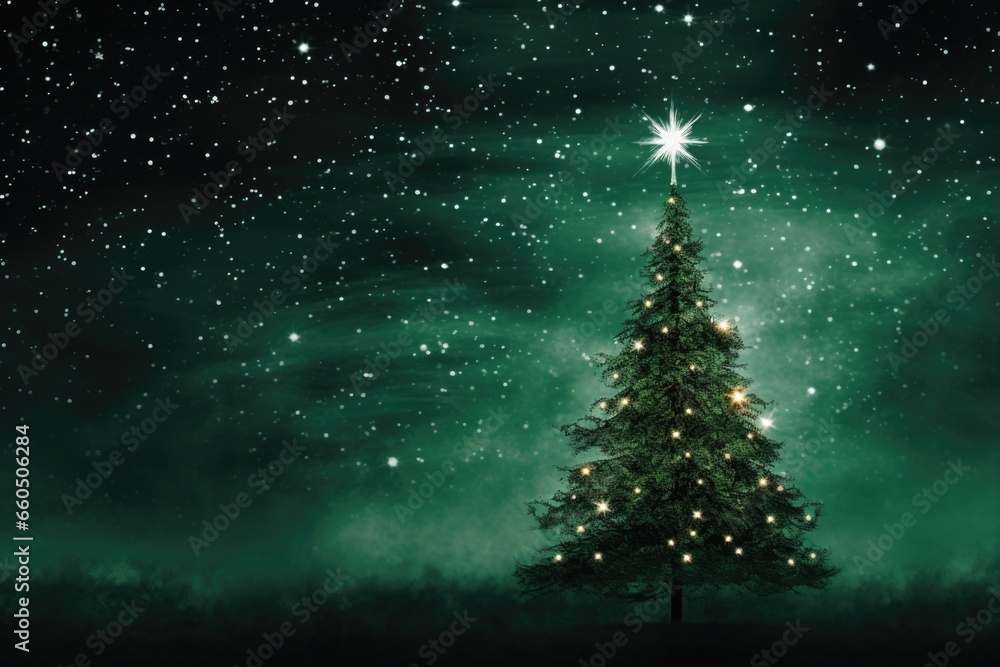 Christmas tree with star and lights.