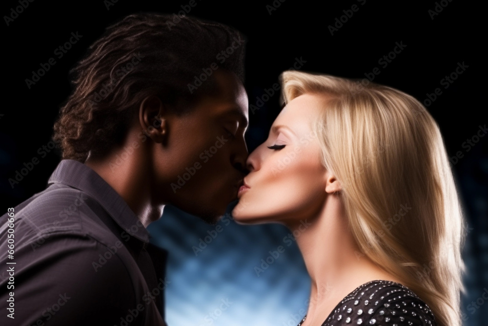 Intimate Close-Up of Loving Couple Sharing Tender Kiss Generative Ai. Intimate Close-Up of Loving Couple Sharing Tender Kiss Generative Ai.