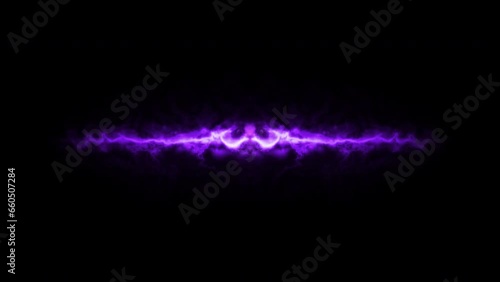3D animation. Moving fast energy path on black background. Powerful purple discharge. Magic line shape animation. Futuristic technology effect.