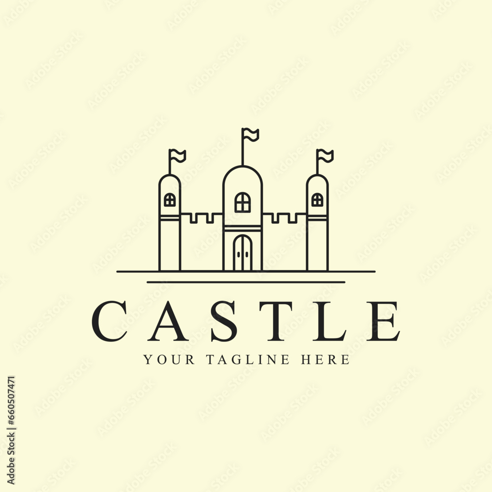 Fototapeta premium castle logo line art graphic design icon template simple minimalist vector illustration