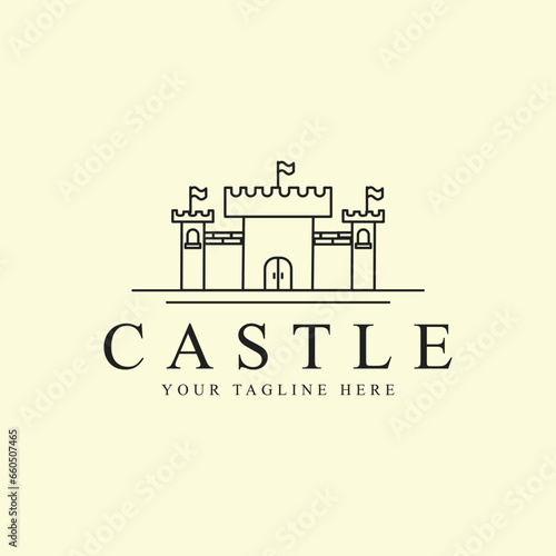 castle logo line art graphic design icon template simple minimalist vector illustration