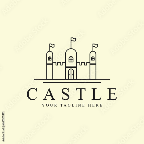 castle logo line art graphic design icon template simple minimalist vector illustration
