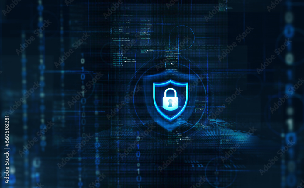 Obraz premium Padlock icon on blue background. Digital data protect. Cyber data. Information Privacy.