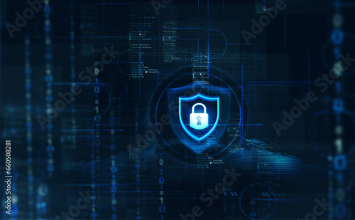 Padlock icon on blue background. Digital data protect. Cyber data. Information Privacy. 
