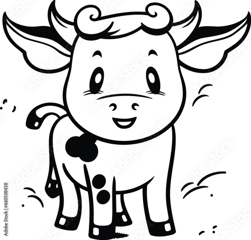 Coloring book for children. Cute cartoon cow. Vector illustration.