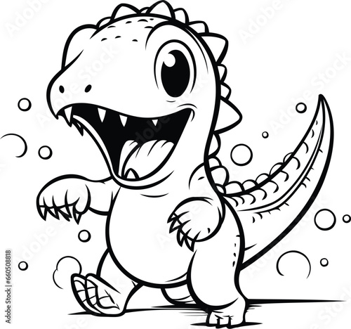 Black and White Cute Dinosaur Cartoon Mascot Character Illustration