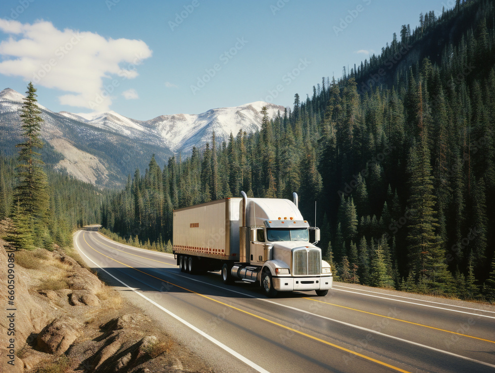 The image showcases multiple trucks on a highway, highlighting their presence and forward movement. The image showcases multiple trucks on a highway, highlighting their presence and forward movement.