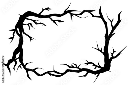 Halloween frame made from dry tree branches. Vector illustration