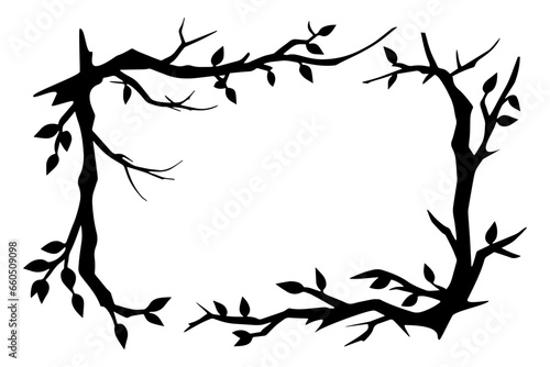 Halloween frame made from dry tree branches. Vector illustration
