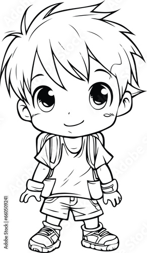 cute little boy cartoon vector illustration graphic design in black and white