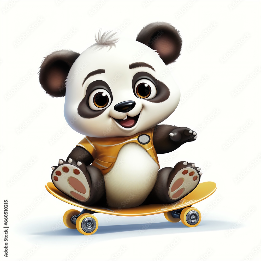 Naklejka premium Panda Skateboarding in Cheerful Graphic Art