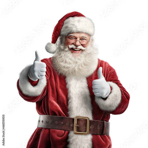 Santa Claus showing thumbs up, isolated on white or transparent background. AI Generated.