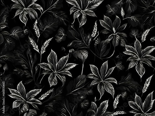 abstract background black and white flowers and plants