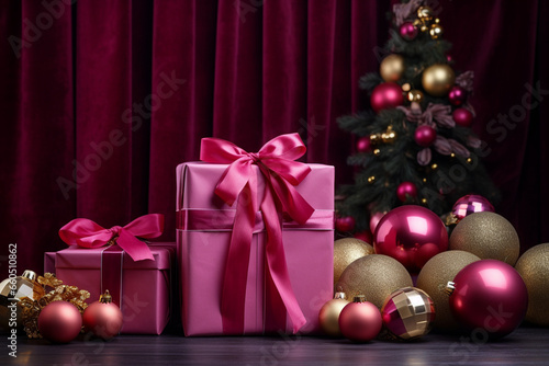 Fuchsia And Gold Gifts Surrounded By Baubles