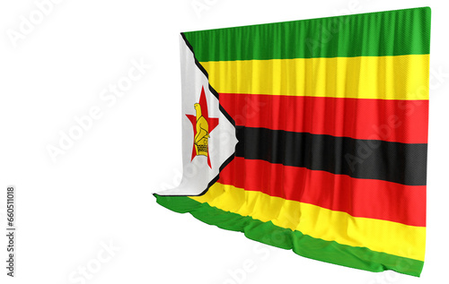 Zimbabwe Flag Curtain in 3D Rendering called Flag of Zimbabwe