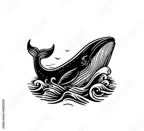  whale logo icon template vintage black and white