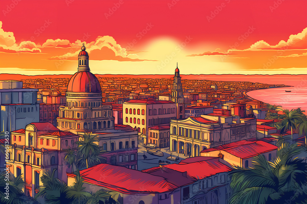 Obraz premium Havana urban landscape. Pattern with houses. Illustration