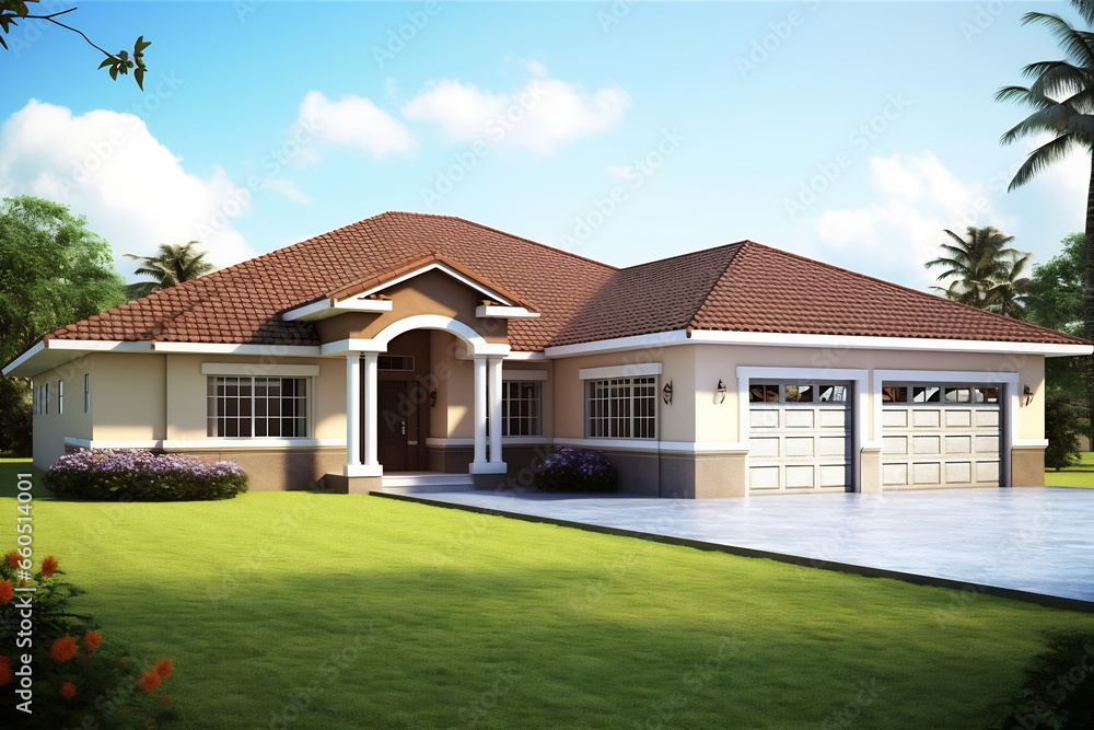 Big family house. Image of a residential house. Typical North American house Big family house. Image of a residential house. Typical North American house