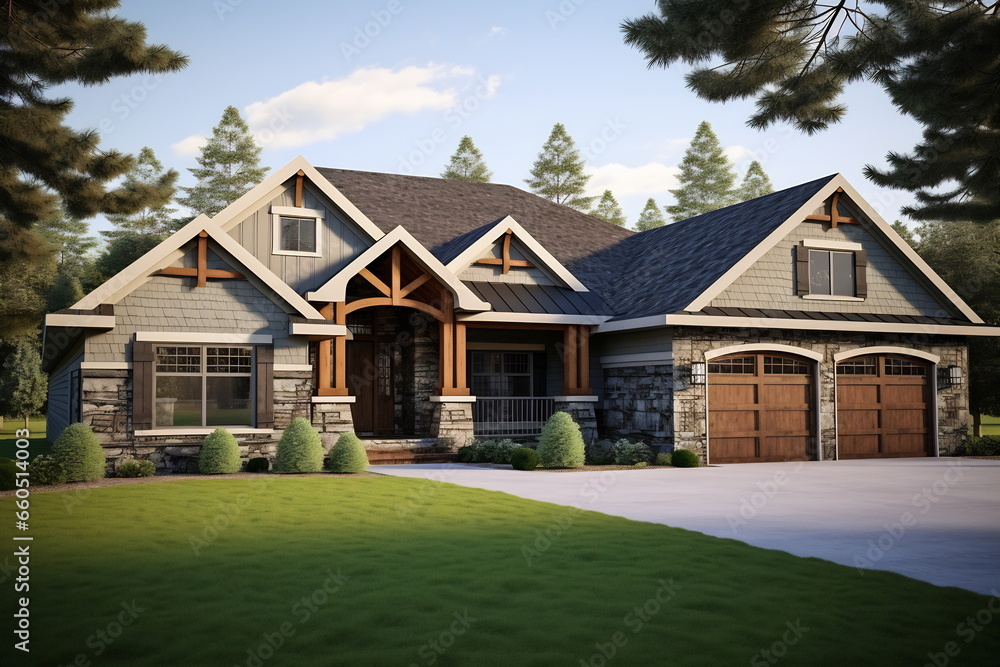 Big family house. Image of a residential house. Typical North American house Big family house. Image of a residential house. Typical North American house