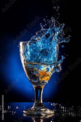 Cocktail splashing on dark background