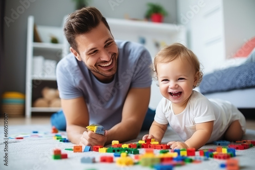 Father and his toddler engage in playful activities