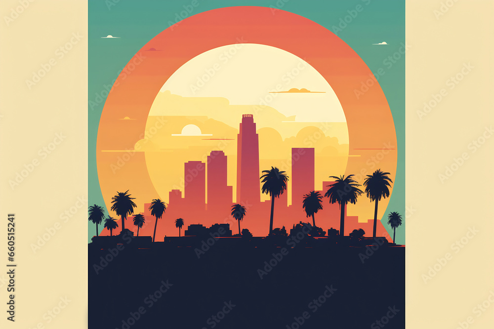 Los Angeles urban landscape. Pattern with houses. Illustration