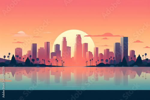 Los Angeles urban landscape. Pattern with houses. Illustration