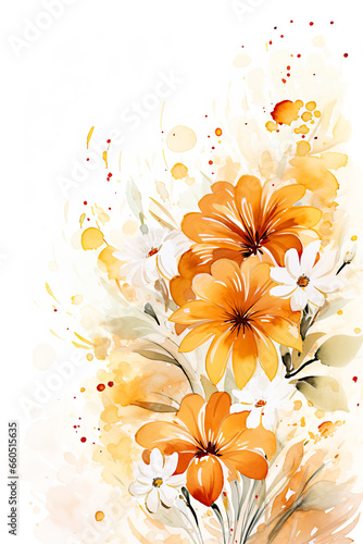Watercolor Orange Floral Digital Papers, Flower Backgrounds Tan Floral Wedding Invitation Background