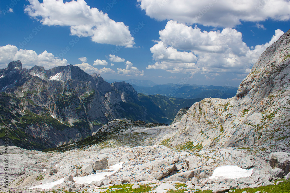 Landscape in the Austrian Alps of the Dachstein region (Styria in Austria) - view from Dachstein