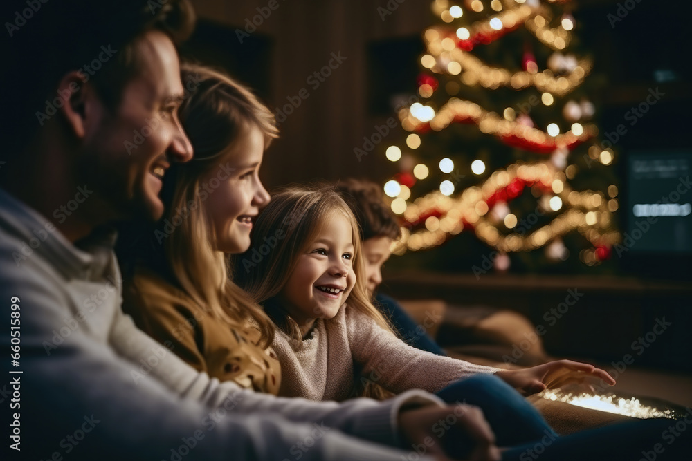 Family watching fun movie on Christmas Night Family watching fun movie on Christmas Night