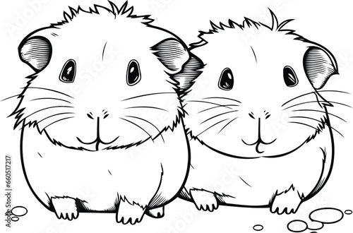 Hamster and guinea pig. Black and white vector illustration.