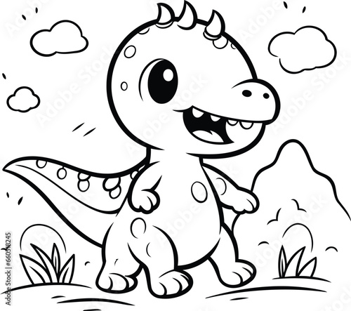 Cute cartoon dinosaur. Vector illustration for coloring book or page.