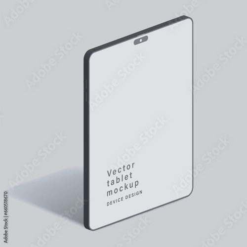 tablet clay mockup with shadow for application design presentation isolated on grey background. minimalist device with blank screen. vector 3d isometric illustration