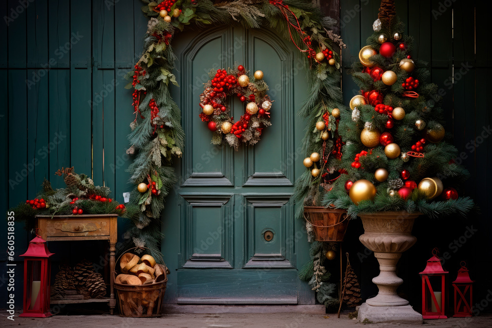 christmas decoration on the door