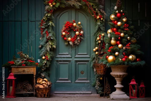 christmas decoration on the door © chandlervid85
