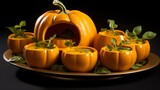 pumpkin soup in pumpkin shaped bowls