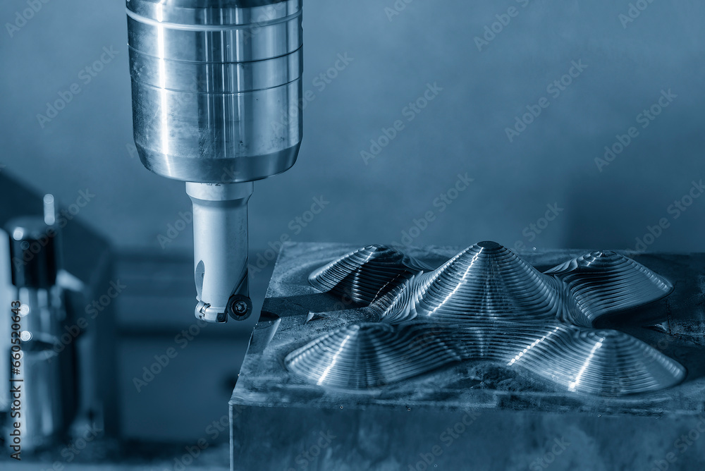 The CNC milling machine rough cutting the injection mold parts by indexable tools. The CNC milling machine rough cutting the injection mold parts by indexable tools.