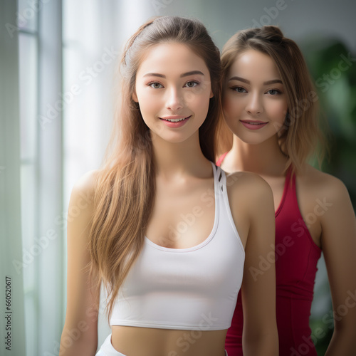 Stunning and beautiful young ladies posing in front of camera. Modeling concept.