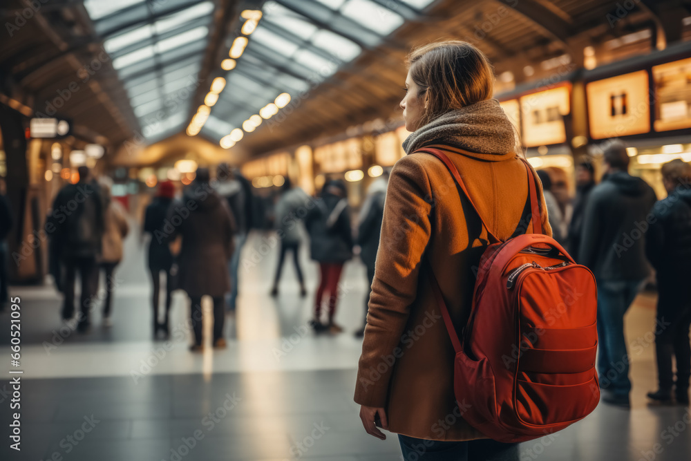 Traveler using public transportation to the airport 
