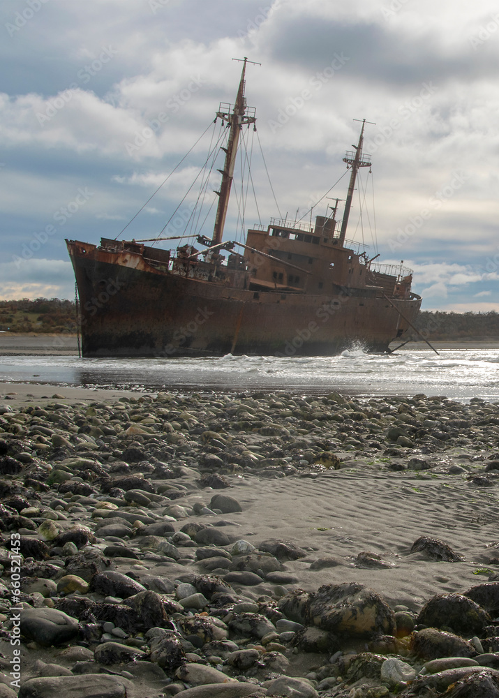 Aground ship at cabo san pablo beach, argentina