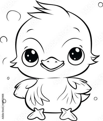 Coloring book for children. Cute duckling. Vector illustration