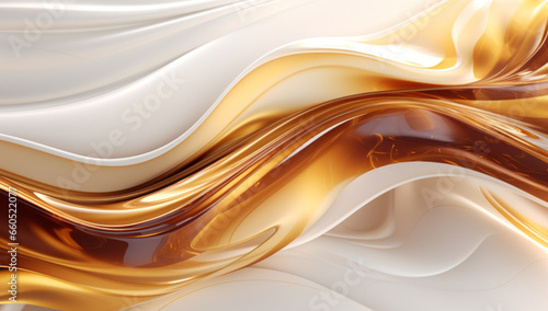 Abstract art. White and brown swirls in liquid. Cream and caramel. Desktop background.