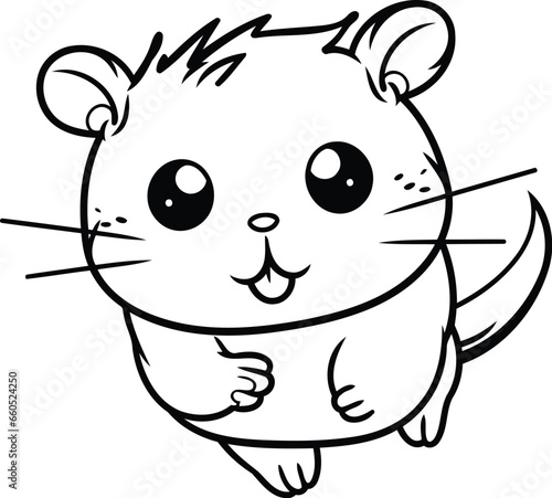 Black and White Cartoon Illustration of Cute Hamster Animal Character for Coloring Book