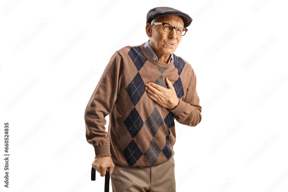 Elderly man in pain holding his heart Elderly man in pain holding his heart